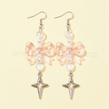 Boucles d'oreilles pendantes en acrylique nœud papillon et coeur pour femme EJEW-FZ00002-1