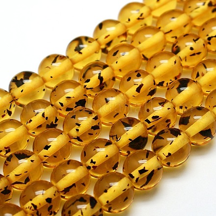 Buddhist Jewelry Beaded Findings Resin Imitation Amber Round Bead Strands RESI-L002-6mm-G01-1