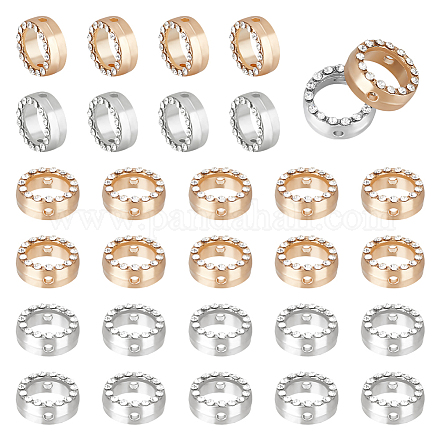FIBLOOM 60Pcs 2 Colors Alloy Rhinestone Bead Frames 2 Holes Design Circle Bead Frames Dazzling Rhinestone Round Connector Rings Beading Bracelet Necklace Linking Rings for Jewelry Making FIND-HY0002-51-1