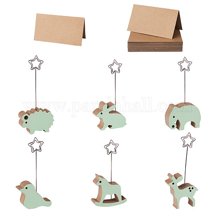 Kissitty 6pcs 6 style porte-cartes en bois d'animaux ODIS-KS0001-01-1