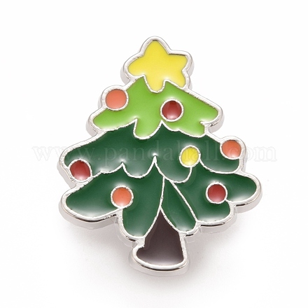 クリスマスツリーのエナメルピン  バックパック服の合金バッジ  プラチナ  グリーン  27x22x1.7mm JEWB-G010-07P-1