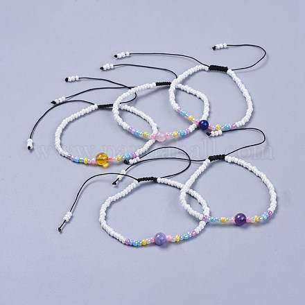 Pulseras de perlas trenzadas de hilo de nylon ajustable para niños BJEW-JB04371-1