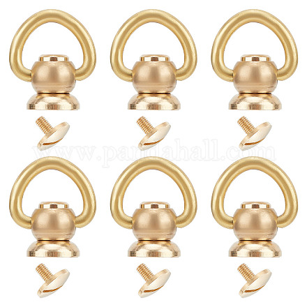 GORGECRAFT 6PCS Brass Ball Studs Rivets D Ring 360 Degree Rotatable Ball Post Head Buttons Screw Buttons Rivets Nails Chicago Stud Screw Metal Ring Free Rotation for Bag Handle Connector Purse Craft KK-GF0001-13-1