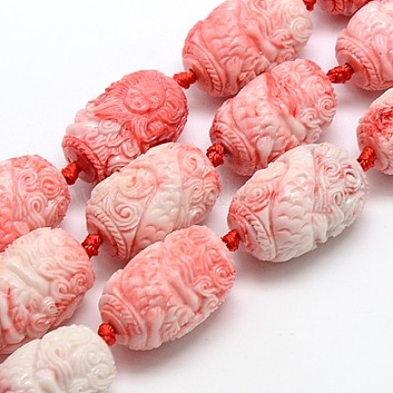 Synthetic Coral Carven Beads Strands CORA-G107-16x25mm-01-1