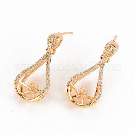 Brass Micro Pave Clear Cubic Zirconia Earring Findings KK-S356-254-NF-1