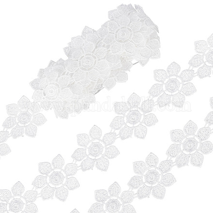 5ヤードのポリエステル刺繍レースリボン  フラワーレーストリム  ドレスの装飾用  ホワイト  1-7/8インチ（48mm） OCOR-WH0046-47-1