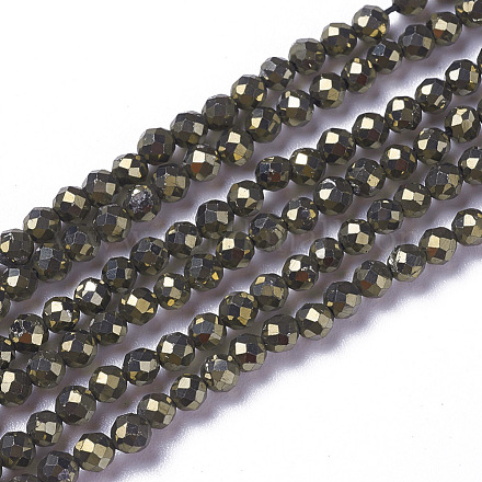 Natürliche Pyrit Perlen Stränge G-F596-38-2mm-1