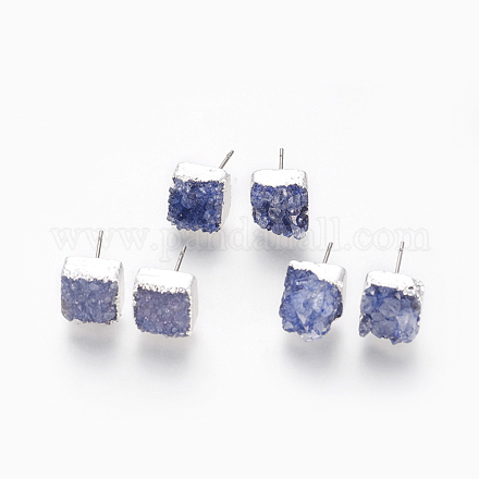 Natural Dyed Druzy Quartz Stud Earrings EJEW-P166-A03-1