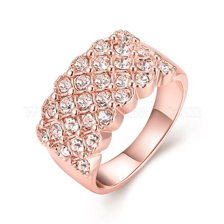 女性のための絶妙な真鍮チェコラインストーンの指輪  ローズゴールド  サイズ7  17.3mm RJEW-BB02131-7A-1
