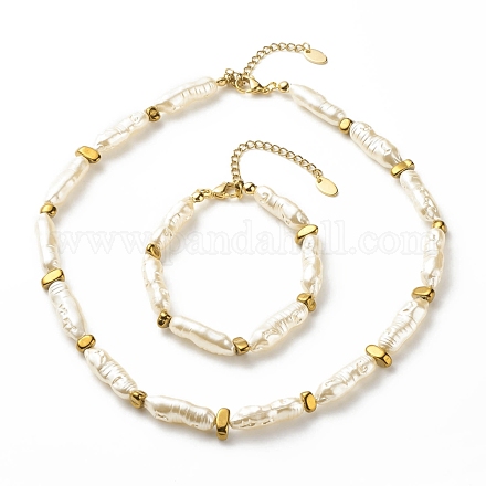 Collier bracelet perles imitation abs & hématite synthétique SJEW-JS01240-1