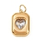 304 Stainless Steel Glass Pendants, Rectangle with Heart, with Jump Rings, Golden, 19.5x13x5mm, Hole: 4.5mm