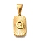 304 Stainless Steel Pendants, Rectangle with Letter Charm, Real 18K Gold Plated, Letter Q, 22x12.5x4mm, Hole: 8x4mm