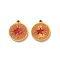 Ion Plating(IP) 304 Stainless Steel Enamel Charms, Flat Round Charm, Real 18K Gold Plated, Star, 12.5x11x1.5mm, Hole: 1mm