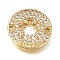 Brass Micro Pave Clear Cubic Zirconia Connector Charms, Flat Round with Martinique Turtle Link, Rack Plating, Long-Lasting Plated, Cadmium Free & Lead Free, Golden, 14x2mm, Hole: 1.2mm