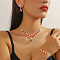 Fashionable Teardrop Brass Rhinestone Bracelets & Earrings & Necklaces Sets, Red, 300mm
