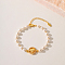Fashionable Heart Brass Crystal Rhinestone & Imitation Pearl Braided Bead Bracelets for Women, Real 18K Gold Plated