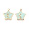 Ion Plating(IP) 304 Stainless Steel Rhinestone Charms, with Enamel, Star & Moon, Real 18K Gold Plated, Aquamarine, 14x12x1.5mm, Hole: 1.6mm