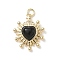 Heart Brass Pendants, with Resin, Cadmium Free & Lead Free, Real 18K Gold Plated, with Jump Ring, Black, 25x19x5mm, Hole: 1mm