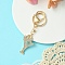 Golden Alloy Rhinestone Keychain, with Alloy Clasp and Iron Rings, Letter Y, 10cm, Pendant: 42mm