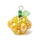 Electroplate Glass Pendants, Pumpkin, with Round Seed Beads & Transparent Acrylic Charms & 304 Stainless Steel Loop, Faceted, Gold, 25x20mm, Hole: 2.8mm