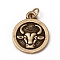 Brass Pendants, with Jump Rings, Long-Lasting Plated, Flat Round with 12 Constellation/Zodiac Sign, Antique Bronze, Taurus, 18.5x15x2mm, Jump Ring: 5x0.7mm, Inner Diameter: 3.6mm