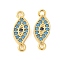 Brass Micro Pave Cubic Zirconia Connector Charms, Evil Eye, Real 18K Gold Plated, 13x5x2mm, Hole: 1mm