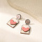Valentine's Day Acrylic Arch with Heart Dangle Stud Earrings, Platinum, Pink, 42x22mm