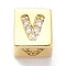 Real 18K Gold Plated Brass Micro Pave Clear Cubic Zirconia Beads,Long-Lasting Plated, Cube with Letter, Letter.V, 5.5x5.5x5.5mm, Hole: 3mm