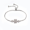 Adjustable Brass Micro Pave Cubic Zirconia Bolo Bracelets, Slider Bracelets, with Brass Box Chains, Chinese Knot, Platinum, 10-5/8 inch(270mm)