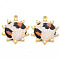 Rack Plating Printed Alloy Pendants, with Enamel and ABS Plastic Imitation Pearl, Cadmium Free & Nickel Free & Lead Free, Sun with Leopard Print, Light Gold, Black, 36x31x3.5mm, Hole: 2mm