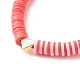 Polymer Clay Heishi Surfer Stretch Bracelet with Brass Heart BJEW-JB07850-4