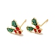 Cubic Zirconia Cherry Stud Earrings with Enamel X-EJEW-P199-14G-2