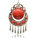 Antique Silver Plated Alloy Necklace Big Pendants with Synthetic Turquoise Flat Round Cabochons PALLOY-J231-01AS-1