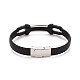 201 Stainless Steel Rectangle Link Bracelet with PU Leather Cord for Men Women BJEW-G649-07P-02-2