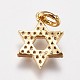 真鍮製マイクロパヴェキュービックジルコニアチャーム  ユダヤ人のために  ダビデの星  ゴールドカラー  13.5x10x2mm  穴：3mm ZIRC-E145-56G-2