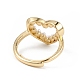 Plastic Pearl Hollow Out Heart Adjustable Ring RJEW-L100-012G-3