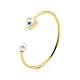 Shell Pearl & Heart with Evil Eye Open Cuff Bangle BJEW-G647-03G-3