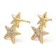 Boucles d'oreilles étoile en laiton plaqué en crémaillère avec zircone cubique EJEW-D061-09G-1