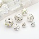 Klasse A Messing Strass Perlen, Runde, versilberte Metallfarbe, gemischten Stil, Mischfarbe, 6~12 mm, Bohrung: 1 mm, ca. 110 Stk. / Kasten