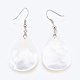 White Shell Dangle Earrings X-EJEW-P148-11-1