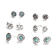 6 Pairs 6 Style Flower & Heart & Teardrop Synthetic Turquoise Stud Earrings with Rhinestone AJEW-PW0005-26AS-2