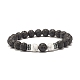 Bracelet extensible en pierre de lave naturelle avec perles rondes et howlite BJEW-JB07581-02-1
