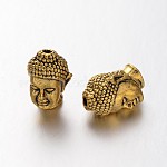 Legierung 3 d Buddha-Kopf-Perlen, Antik Golden, 13x8.5x8 mm, Bohrung: 1.5~2 mm