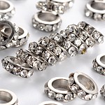 Perles séparateurs en laiton avec strass, Grade a, de couleur métal platine , cristal, 8x2.5mm, Trou: 5mm