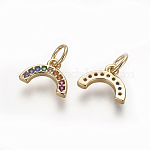 Brass Cubic Zirconia Charms, Long-Lasting Plated, Curved, Colorful, Real 18K Gold Plated, 7.3x10x1.6mm, Hole: 3.5mm