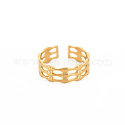 Ion Plating(IP) 304 Stainless Steel Bamboo Shape Open Cuff Ring for Women RJEW-S405-201G