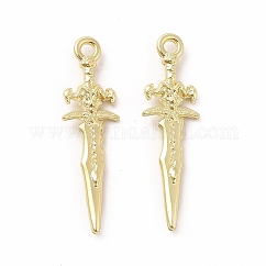 Crémaillère pendentifs en alliage placage, Sans cadmium & sans nickel & sans plomb, charme d'épée, or, 31x9x3mm, Trou: 2mm
