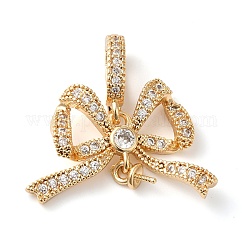 Ottone con ganci per cappuccio con perline di zirconi cubici, cadmio & nichel &piombo libero, bowknot, vero placcato oro 18k, 24x25x8mm, Foro: 4 mm