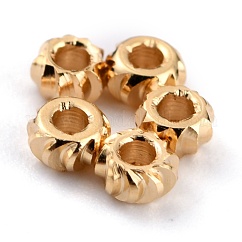 Abalorios de latón, sin plomo y cadmio, Plateado de larga duración, rondelle corrugado, real 24k chapado en oro, 2.5x1.5mm, agujero: 1 mm