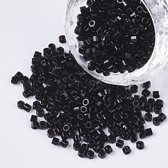 8/0 deux verre taillé perles de rocaille, hexagone, couleurs opaques, noir, 2.5~3x2.5mm, Trou: 0.9mm, environ 15000 pcs / sachet 